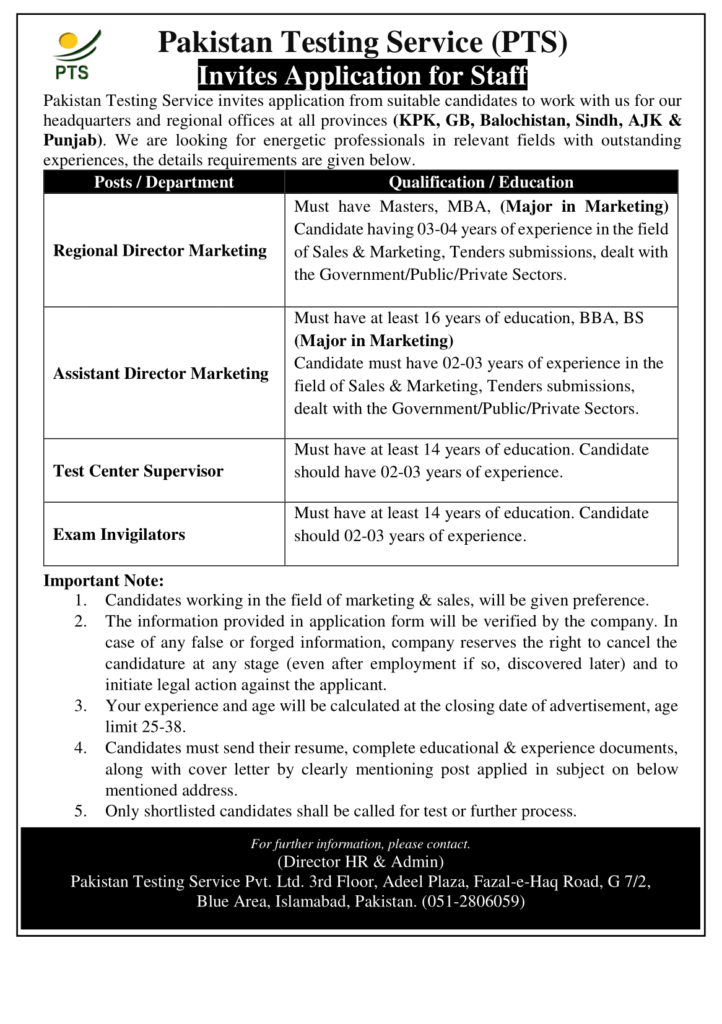 PTS Has Announced Many PTS Jobs Across Pakistan